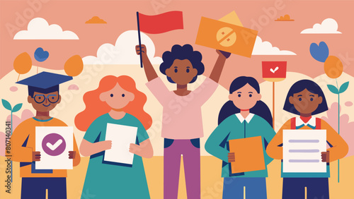 A symphony of voices and posters proclaimed the need for equitable education opportunities for all.. Vector illustration
