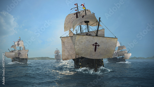 The NAO VICTORIA is the flag ship of the MAGELLAN armada. 
A scientific 3D-reconstruction of a spanish galleon fleet 
in the beginning of the 16th century.sails ahead of a global circumnavigation