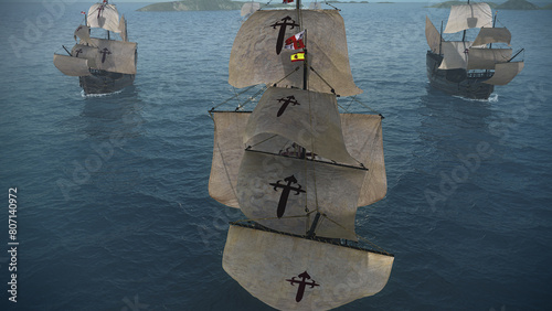 The NAO VICTORIA is the flag ship of the MAGELLAN armada. 
A scientific 3D-reconstruction of a spanish galleon fleet 
in the beginning of the 16th century.sails ahead of a global circumnavigation photo