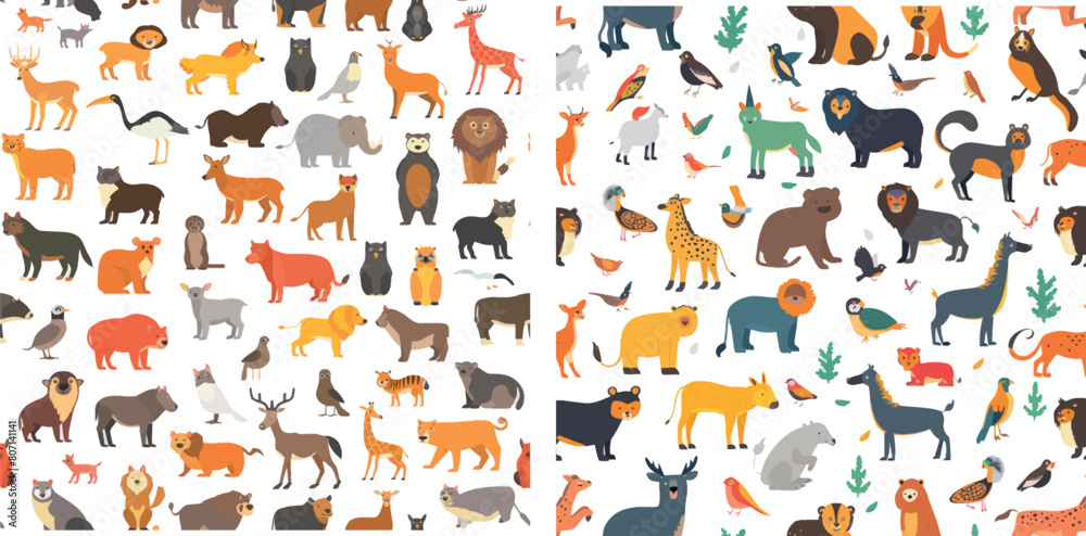 Animals Seamless Pattern Flat Design