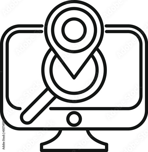 Find online store icon outline vector. Shop locator. Find near point
