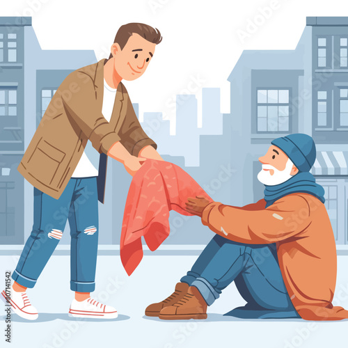 illustration of a man helping a homeless person