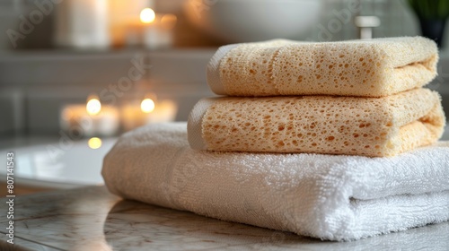 Luxurious spa setting with fluffy towels and warm candlelight for a calming and soothing relaxation experience