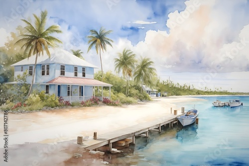 Port Nelson Bahamas Country Landscape Illustration Art photo