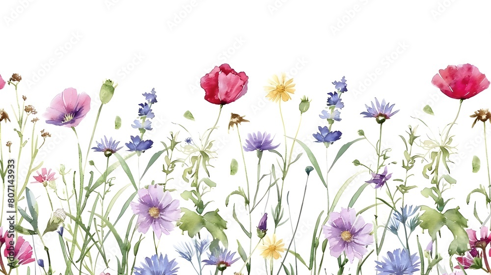 Vibrant Floral Watercolor Pattern Seamless Meadow Botanical Background Nature Design