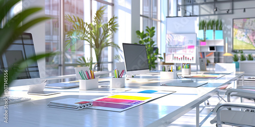 Marketing Campaign Planning Area Floor: Showing a designated area for planning marketing campaigns, with planning boards and campaign materials photo