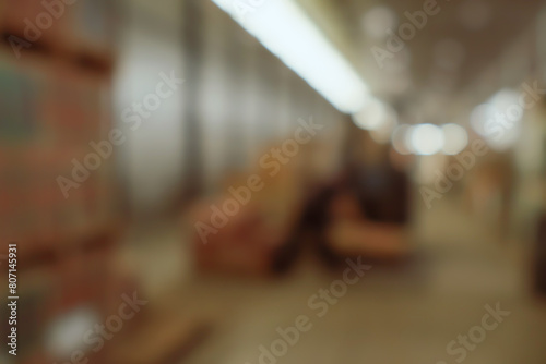 Stock product inventory blur warehouse for logistics product distributor background blurry forklift