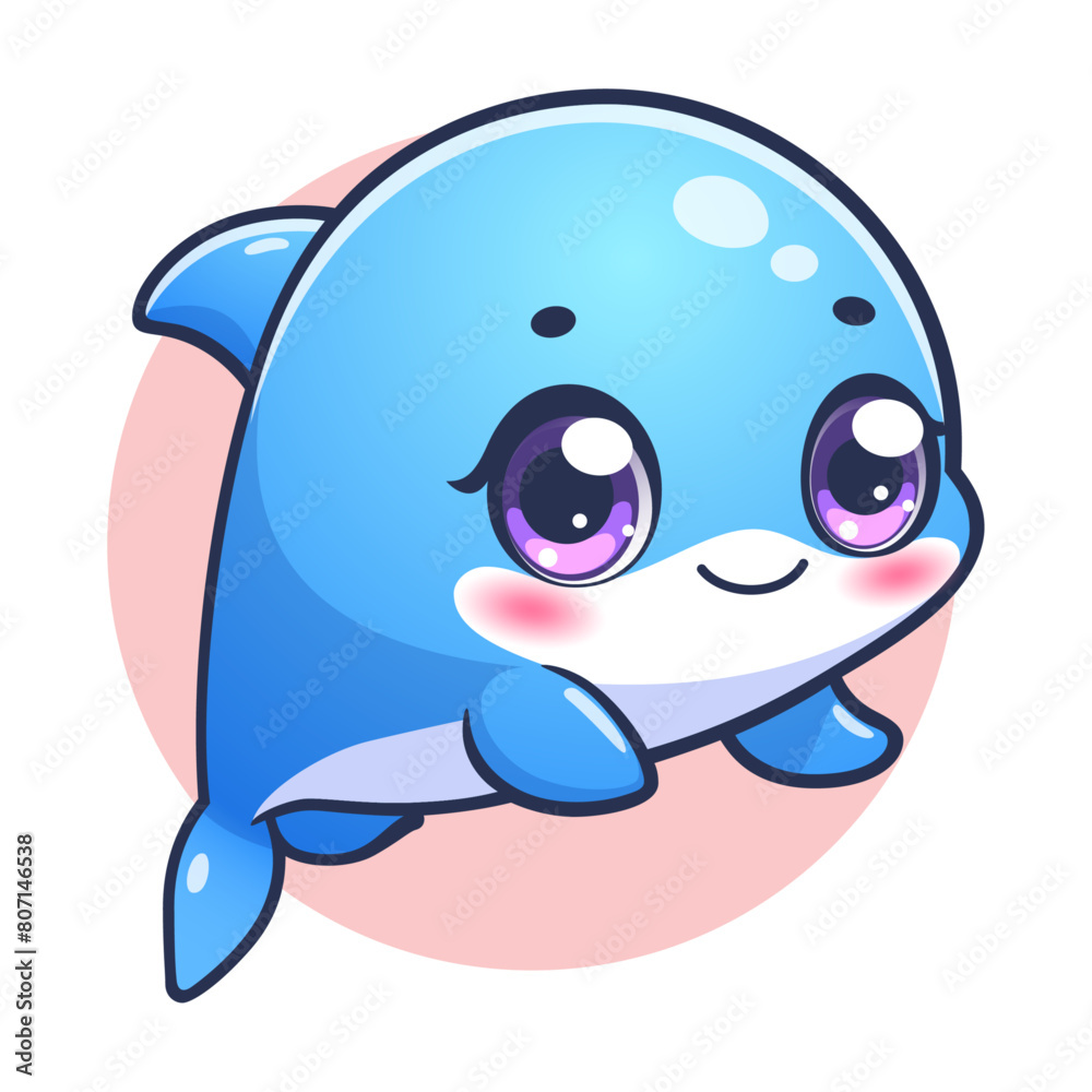 Cute dolphin smiling and happy with big eyes. Cartoon digital art illustration. Isolated on white Cute dolphin smiling and happy with big eyes. Cartoon digital art illustration. Isolated on white