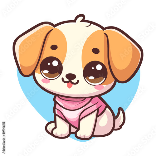 Cute little happy dog with big eyes. Cartoon digital art illustration. Isolated on white