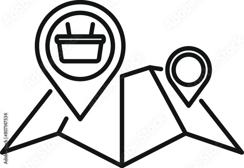 Location shop on map icon outline vector. Near find retail. Mall radius