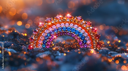  an adorable rainbow brooch in a realistic close-up photo, whimsical design