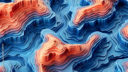 3D Flat Icon: Cybernetic Canyons - A Digital Landscape Representing Data Layers in Cyberspace