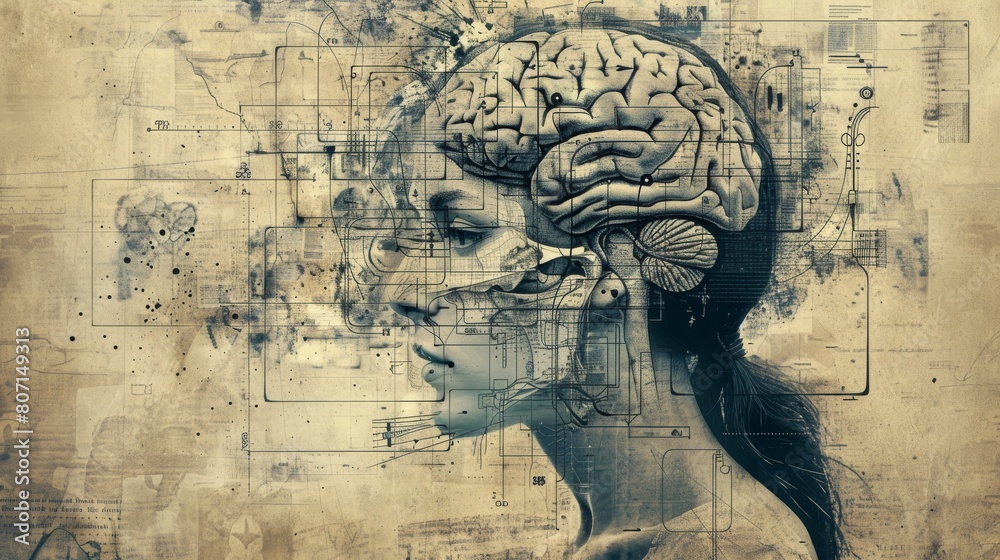 custom made wallpaper toronto digitalBrain anatomy, mental disorders and their resolution. An art collage.