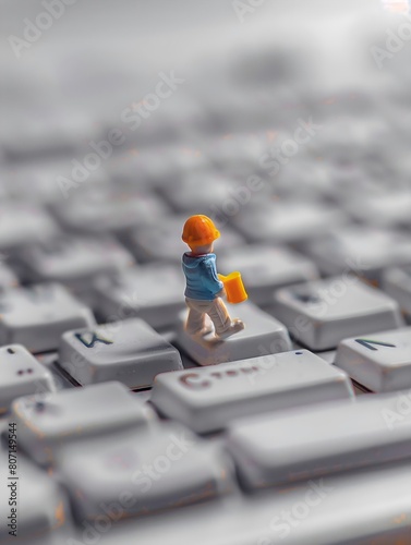miniature concept of digital small tiny programmer that are tapping at the keyboard in front of the computer