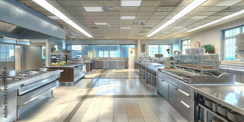 Food Preparation Training Area Floor  Showing a dedicated area for training employees in food preparation techniques  with training stations and demonstration areas