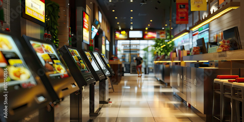 Digital Ordering and Payment Station Floor: Featuring digital ordering and payment stations for customers to place and pay for their orders electronically photo