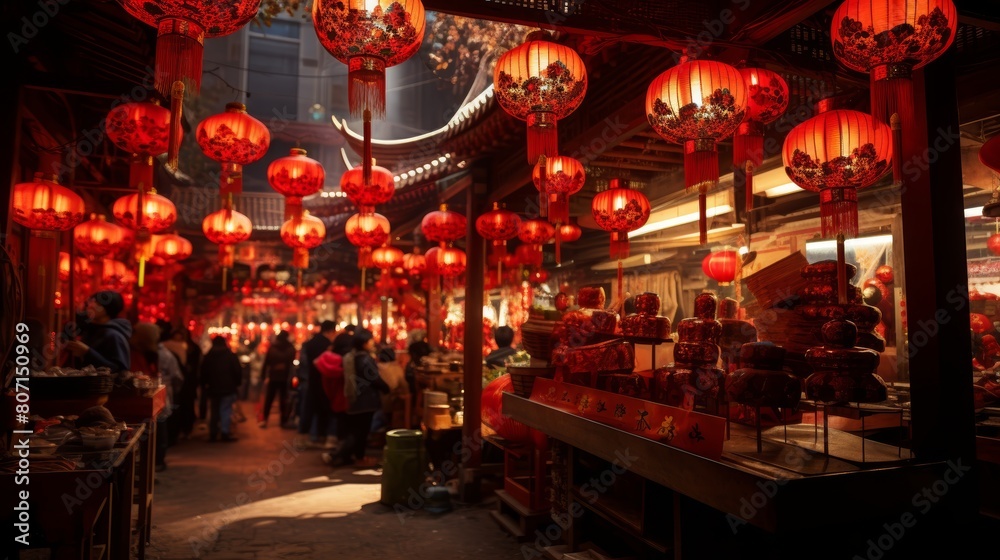 Chinese lanterns in a street of the old town of Chengdu, China