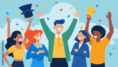The atmosphere is electric as the scholarship awards are announced one by one each recipient met with cheers and proud smiles.. Vector illustration