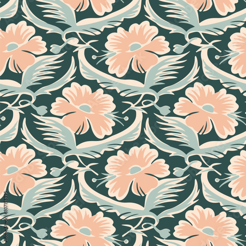 Seamless pattern  with flowers in doodle style. Vector