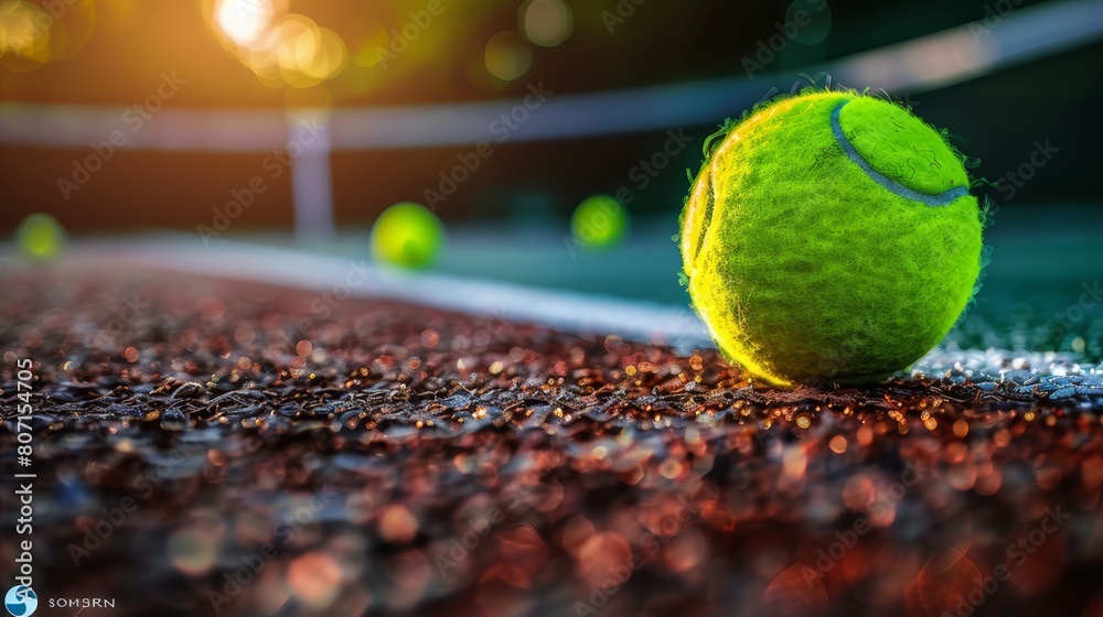 A tennis ball is sitting on a tennis court