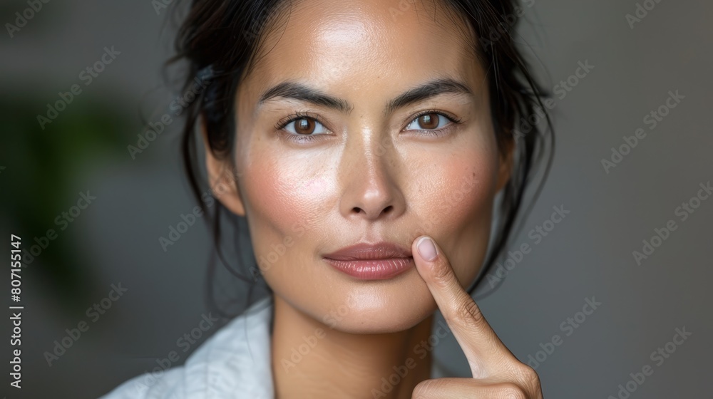 A person closely touches fingertip to nose then lip A person closely touches fingertip to nose then lip