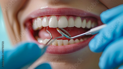 demonstration of healthy teeth  dentist examines teeth