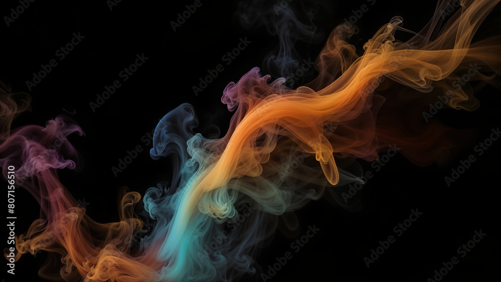 colourful smoke rises against a black background
