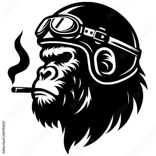 Silhouette of a gorilla head wearing a helmet