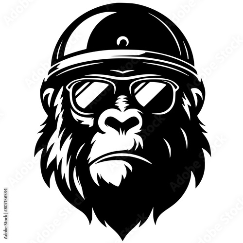 Silhouette of a gorilla head wearing a helmet