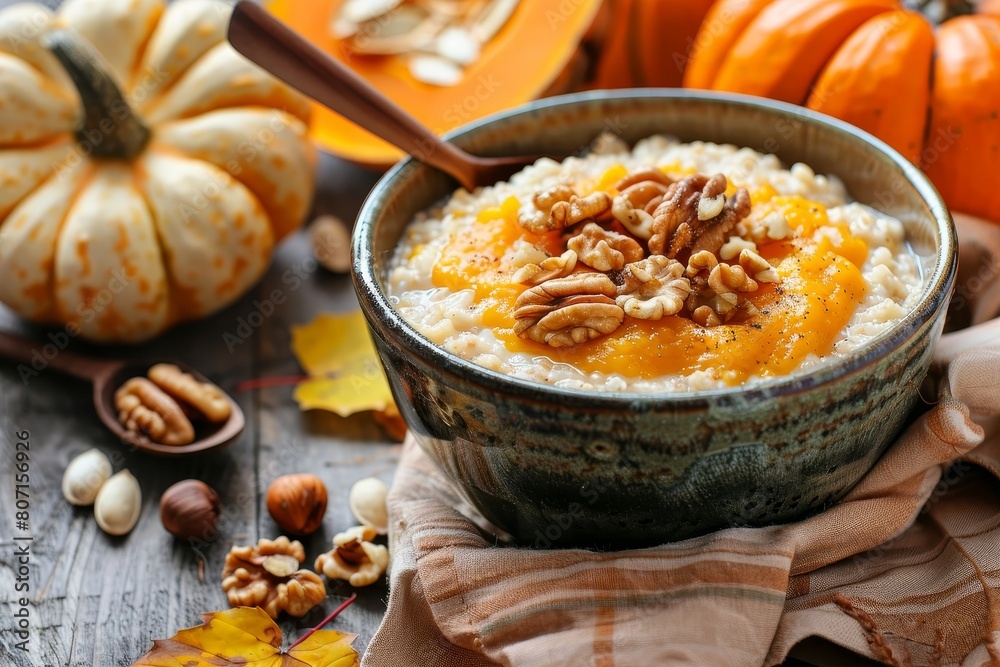 Pumpkin and nut porridge with a sweet background Pumpkin and nut porridge with a sweet background
