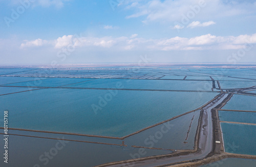 Aerial photography of the seaside and aquaculture farms in Dongying City, Shandong Province photo