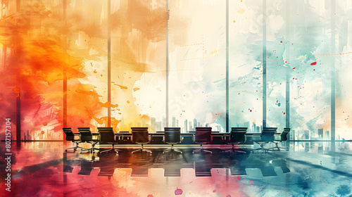 Capturing the Strategic Brilliance of a Boardroom in Watercolor - Photo Realistic Stock Concept