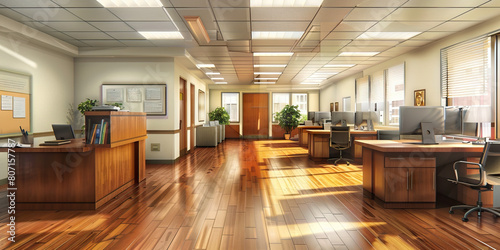 Administrative Office Floor: Showing desks, filing cabinets, reception areas, and meeting rooms for school administrators and staff. photo