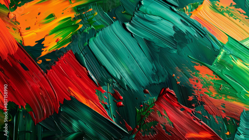Green red paint mixture, wet oil painting on canvas, abstract modern art concept, color wallpaper design background texture