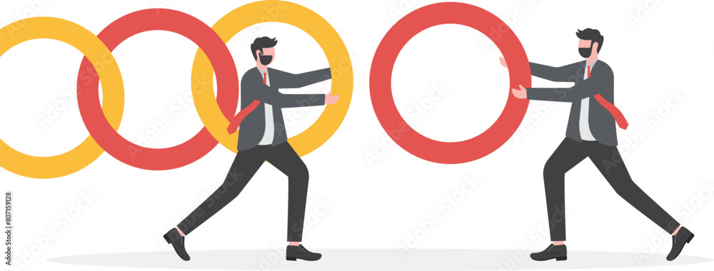Merge. Businessmen join together to connect the chain
Merge. Businessmen join together to connect the chain
