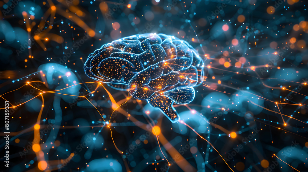Photo realistic cybernetic synapses concept backdrop depicting intricate connections of a digital brain Photo realistic cybernetic synapses concept backdrop depicting intricate connections of a digital brain