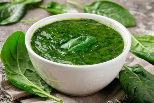 Soup with spinach in bowl