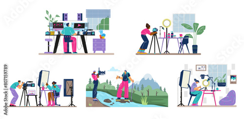 Video makers and motion designers set of flat vector illustrations isolated.