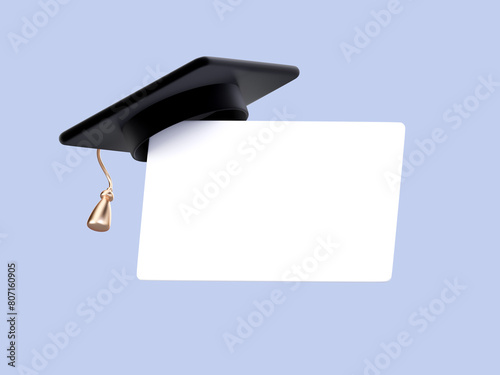Graduation hat on the corner of tablet. Mock-up  copy space for your text. Education  training  knowledge concept. 3d rendered illustration