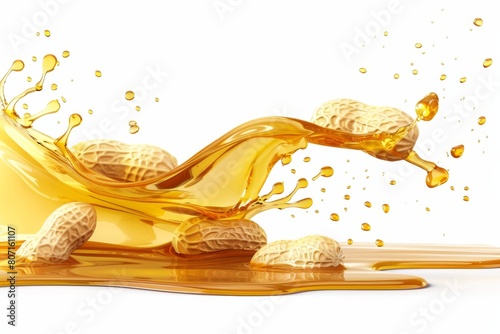 Splashing peanut oil on white background