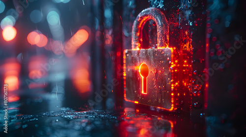 As an AI language model, I can provide a title for your Adobe Stock image: "Photo Realistic Concept: Hack-Proof Lock Symbol Defending against Unauthorized Hacks"