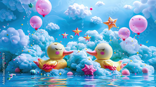 Dreamy bath, background with kids-related motifs, generative ai
