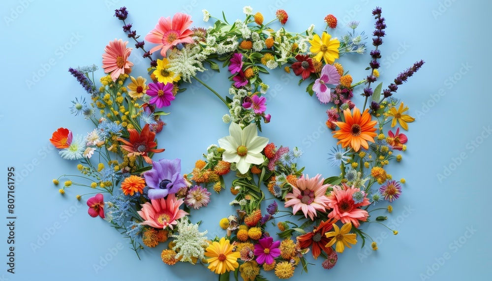 Obraz premium Summer flowers arranged in an isolated abstract collage symbolizing peace