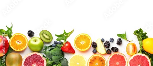 Fruits and Vegetables wide collage isolated on white background