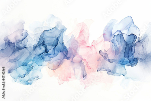 Abstract Thai elements in soft shades of blue and pink on a pure white background