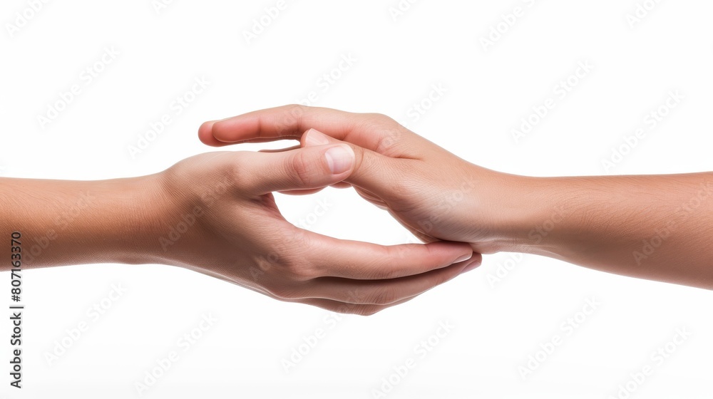On an isolated background, two hands offer assistance
