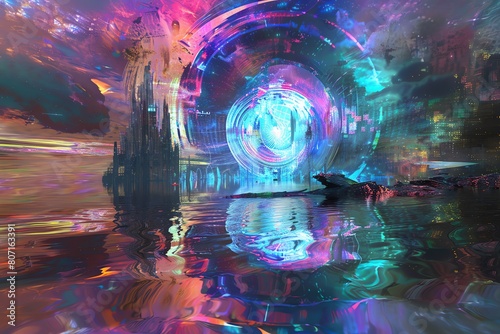 Visualize a surreal encounter between a time-traveling explorer and a virtual reality artist