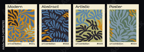 Abstract groovy floral posters in modern trendy minimal mid-century neutral style. Design template for wallpaper, wall decor, print, postcard, cover.