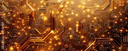 A detailed illustration of a computer motherboard with gold circuitry, highlighting the vital role of gold in modern electronics photo