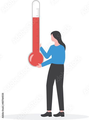 Measure job stress. Businessman with a thermometer. vector

